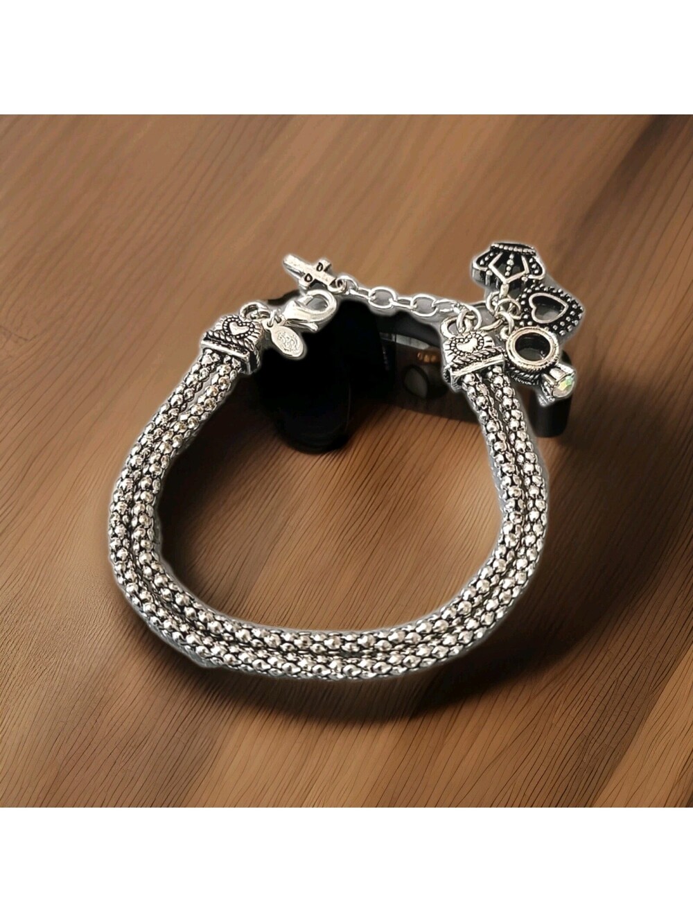 Vintage Signed Premier Designs PD Crown Silver Tone Charm Bracelet LikeNew L68